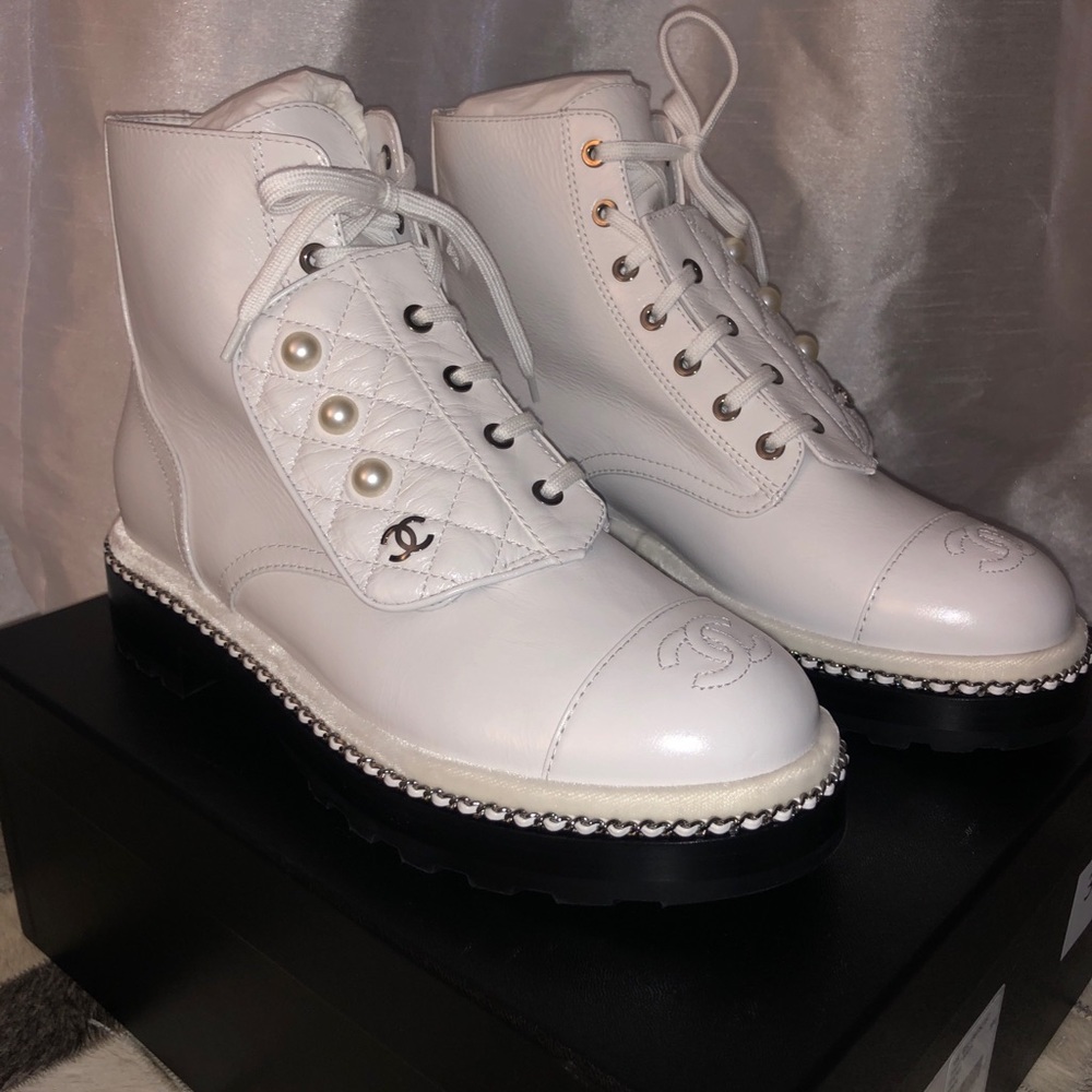 *LIMITED* Chanel White Short Boots w/ Pearl